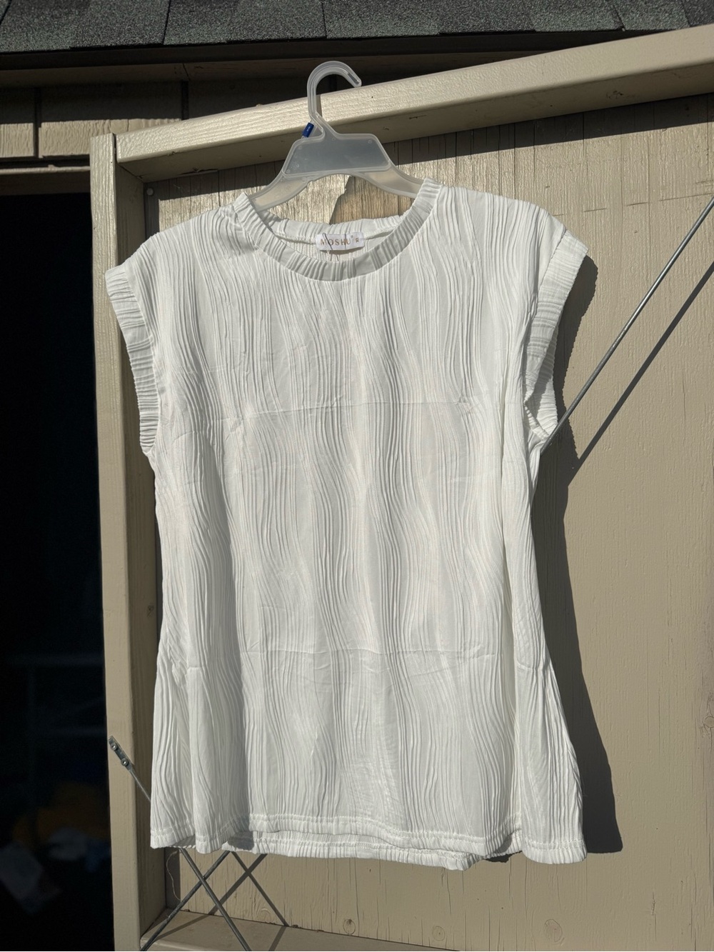 White Textured Cap Sleeve Top